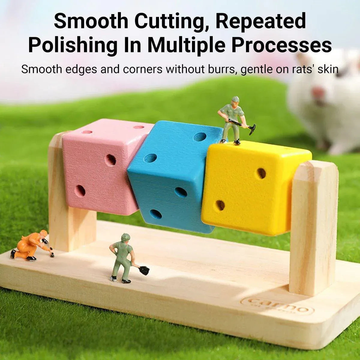 Rotating Wooden Hamster Activity Cube - 14 × 7 × 6 cm