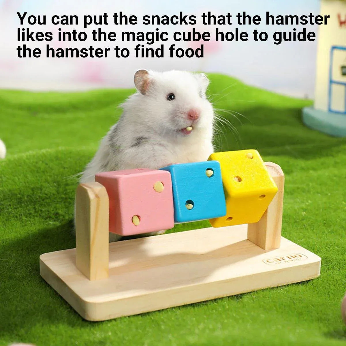 Rotating Wooden Hamster Activity Cube - 14 × 7 × 6 cm
