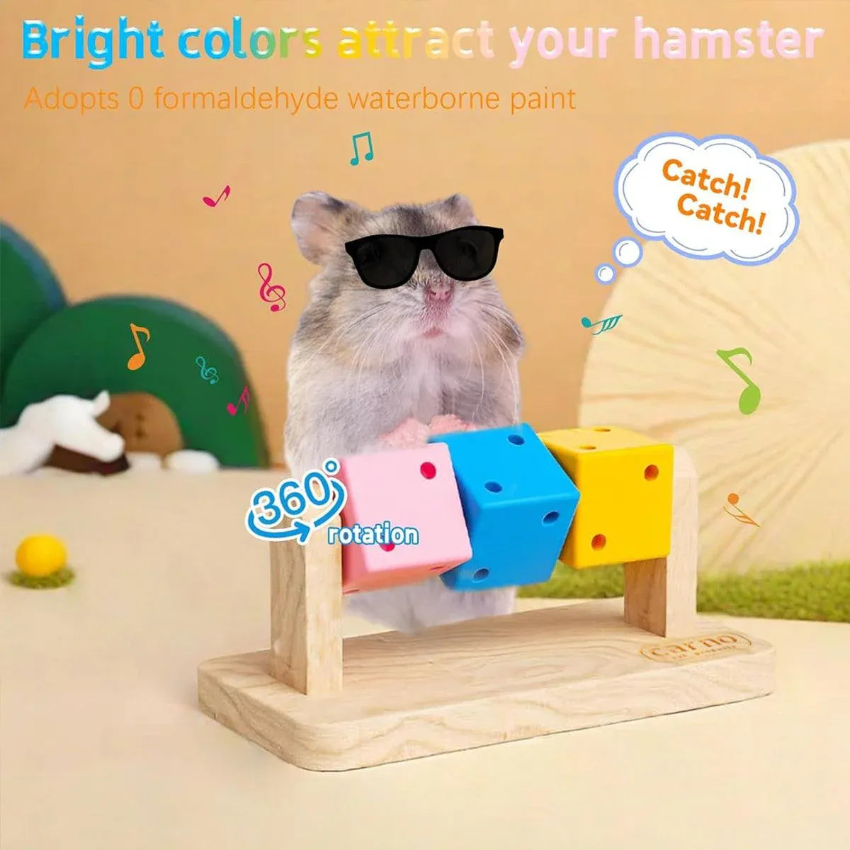 Rotating Wooden Hamster Activity Cube - 14 × 7 × 6 cm