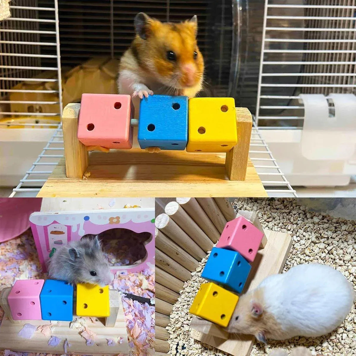 Rotating Wooden Hamster Activity Cube - 14 × 7 × 6 cm