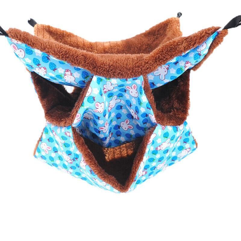 Hanging Plush Small-Pet Hammock - Blue Rabbit Pattern