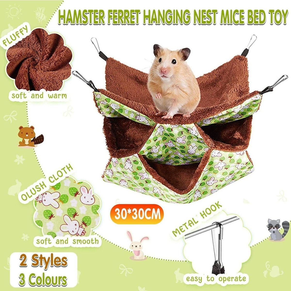 Hanging Plush Small Animal Hammock Nest - Pink Rabbit