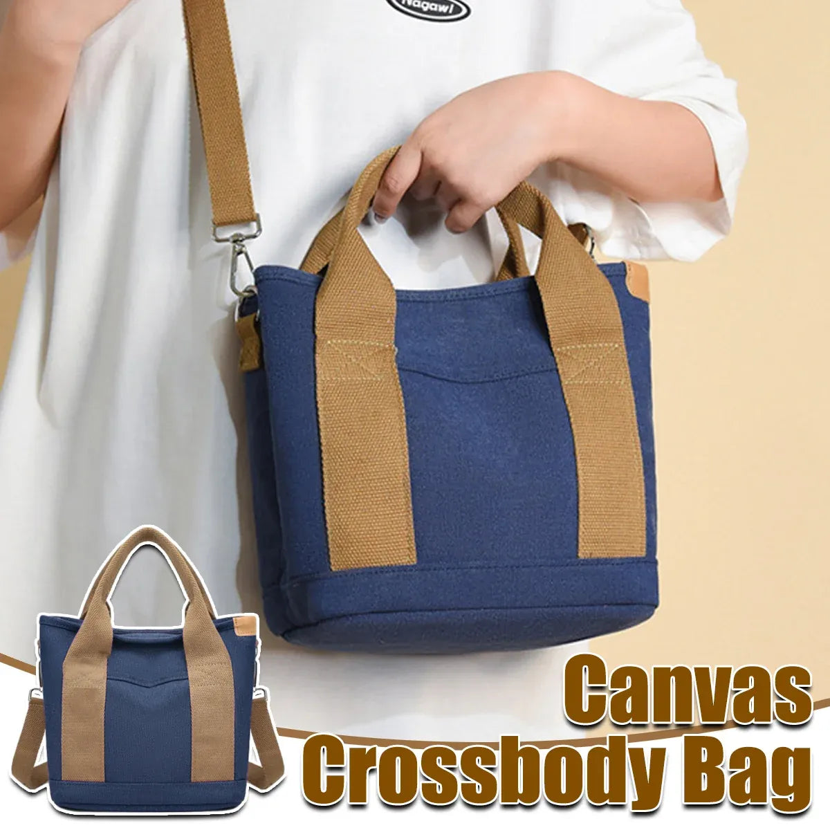Womens Canvas Handbag Multi-layer Lightweight Crossbody Bag for Work Mommy