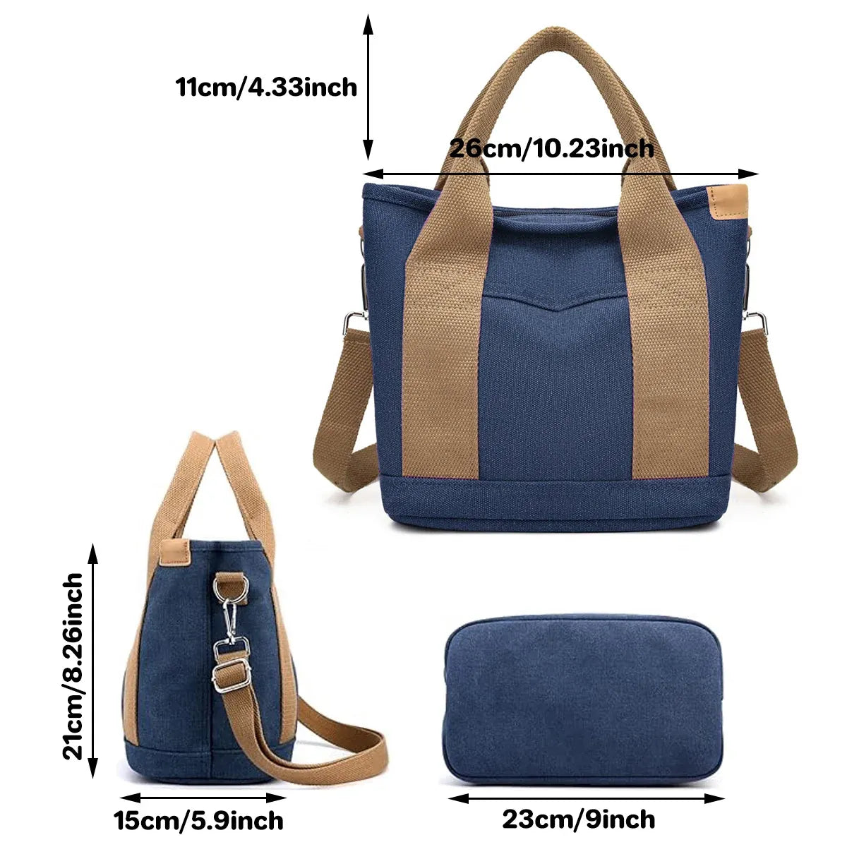 Womens Canvas Handbag Multi-layer Lightweight Crossbody Bag for Work Mommy