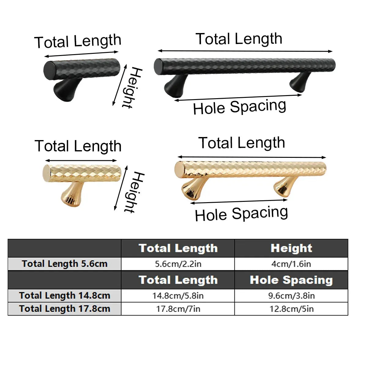 Knurled Cabinet Handle – Gold, 56 mm Overall Length, Single Hole — product image 4 of 15