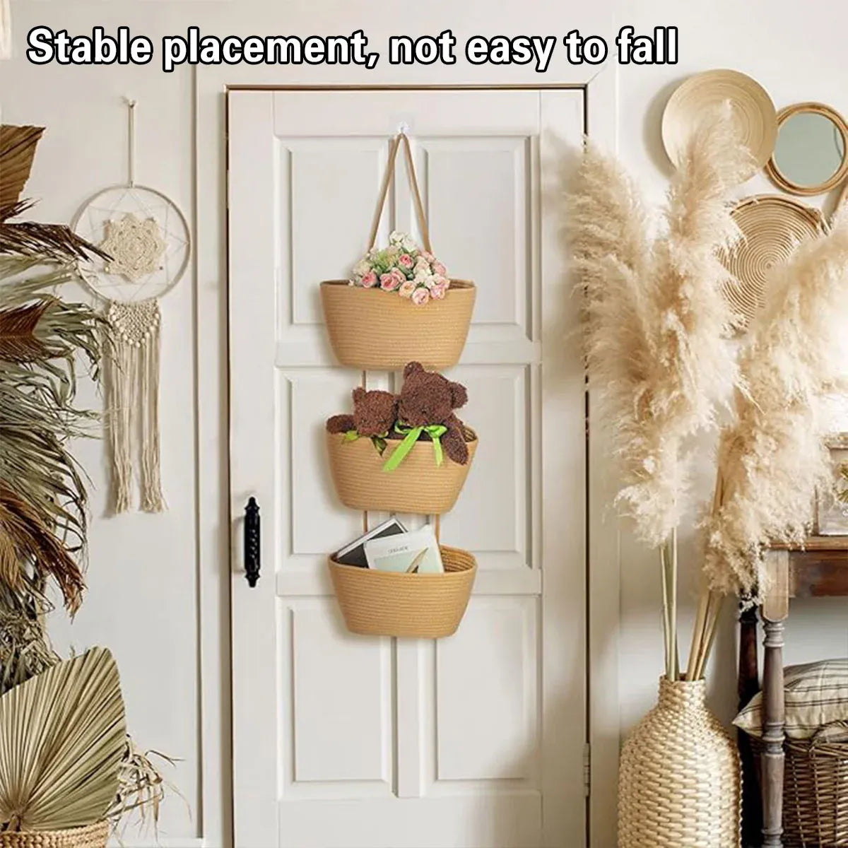 3 Layer Wall Mounted Storage Basket Hanging Organizer Rack for Household Items - Brown — product image 9