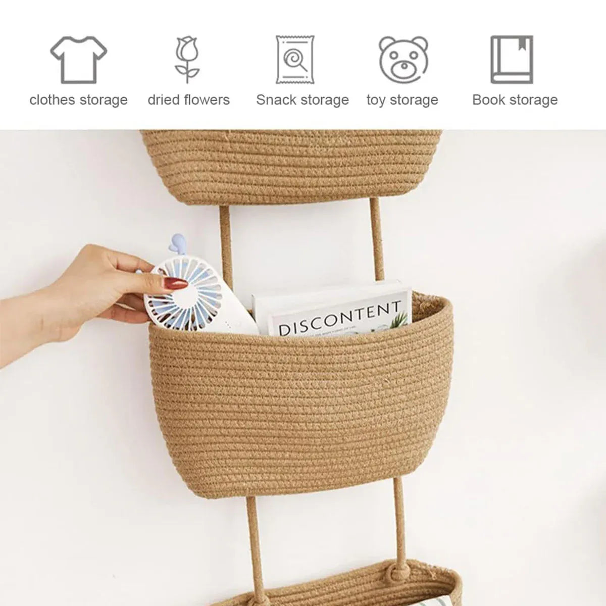 3 Layer Wall Mounted Storage Basket Hanging Organizer Rack for Household Items - Brown — product image 11