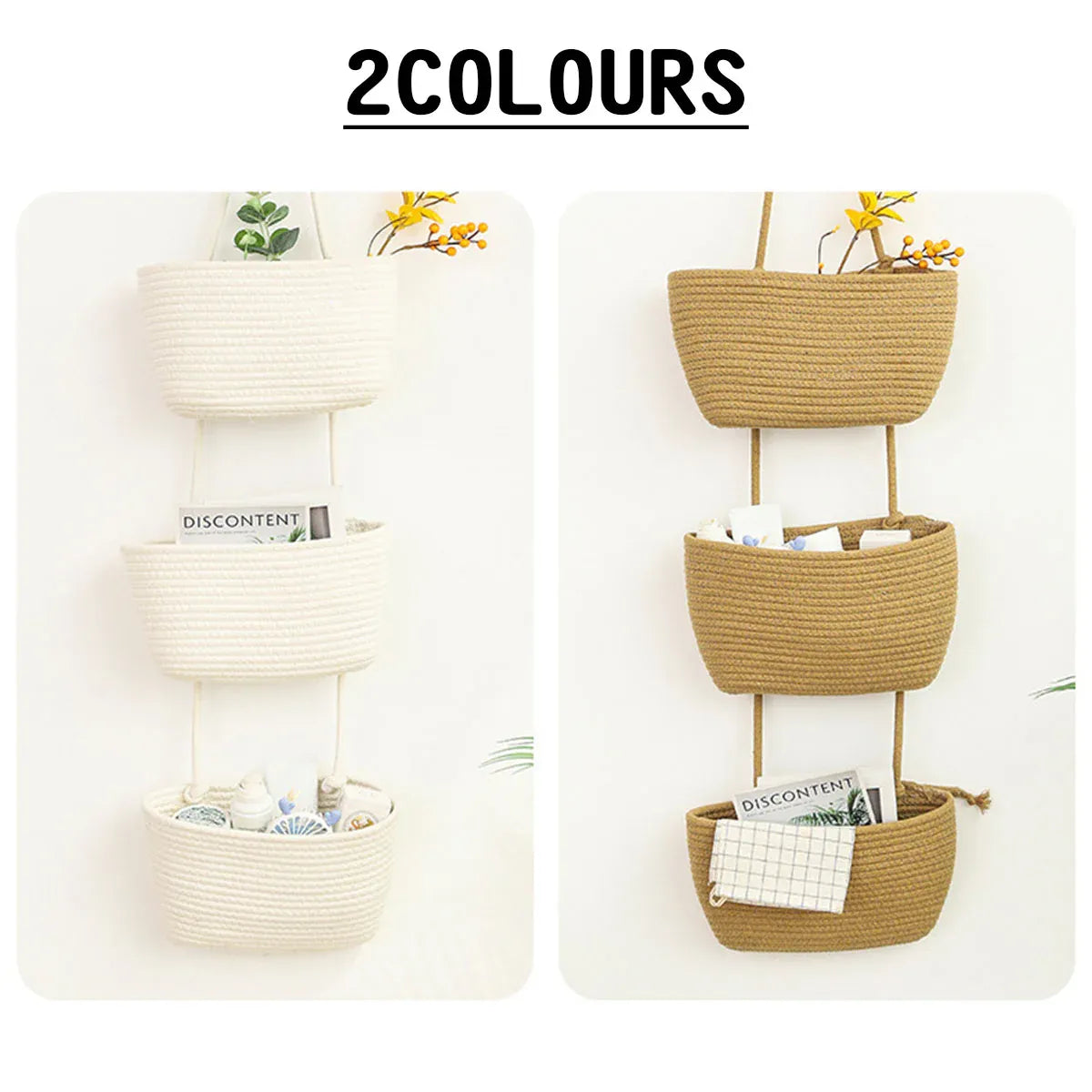 3 Layer Wall Mounted Storage Basket Hanging Organizer Rack for Household Items - Brown — product image 12