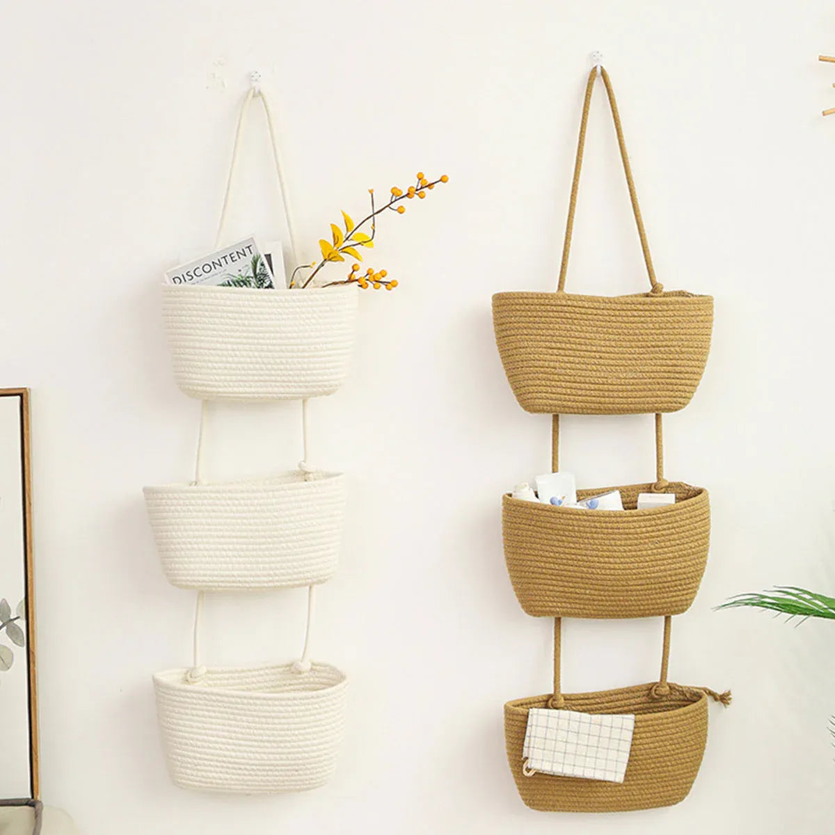 3 Layer Wall Mounted Storage Basket Hanging Organizer Rack for Household Items - Brown — product image 13