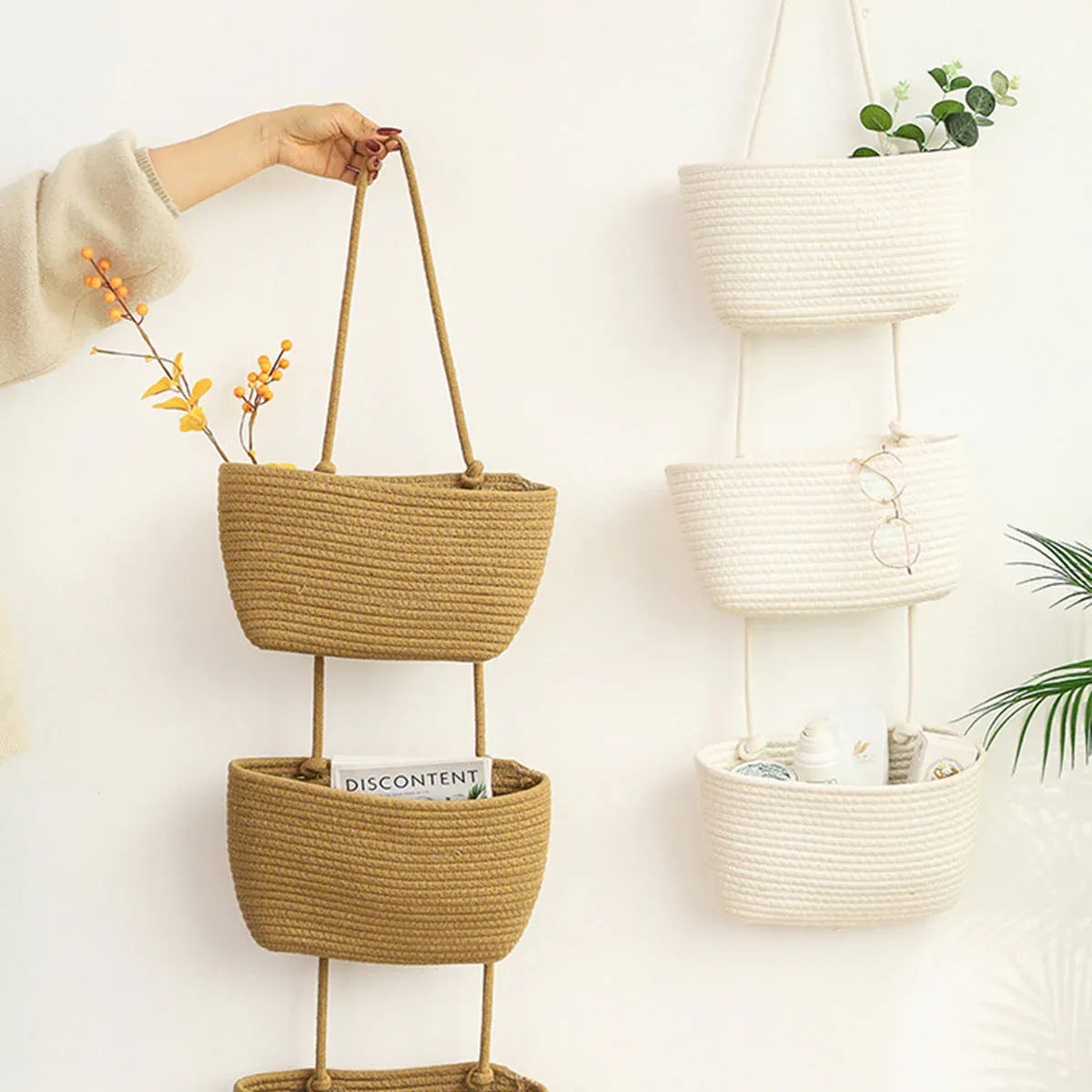 3 Layer Wall Mounted Storage Basket Hanging Organizer Rack for Household Items - Brown — product image 15
