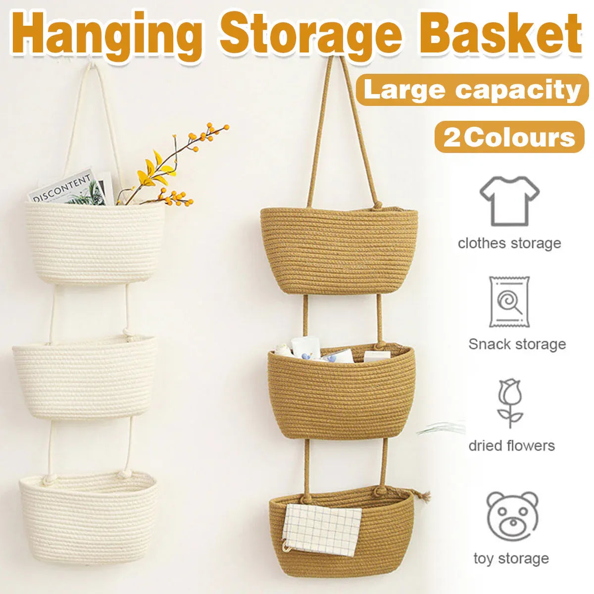 3 Layer Wall Mounted Storage Basket Hanging Organizer Rack for Household Items - White — product image 2