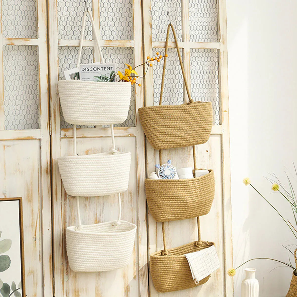 3 Layer Wall Mounted Storage Basket Hanging Organizer Rack for Household Items - White — product image 5