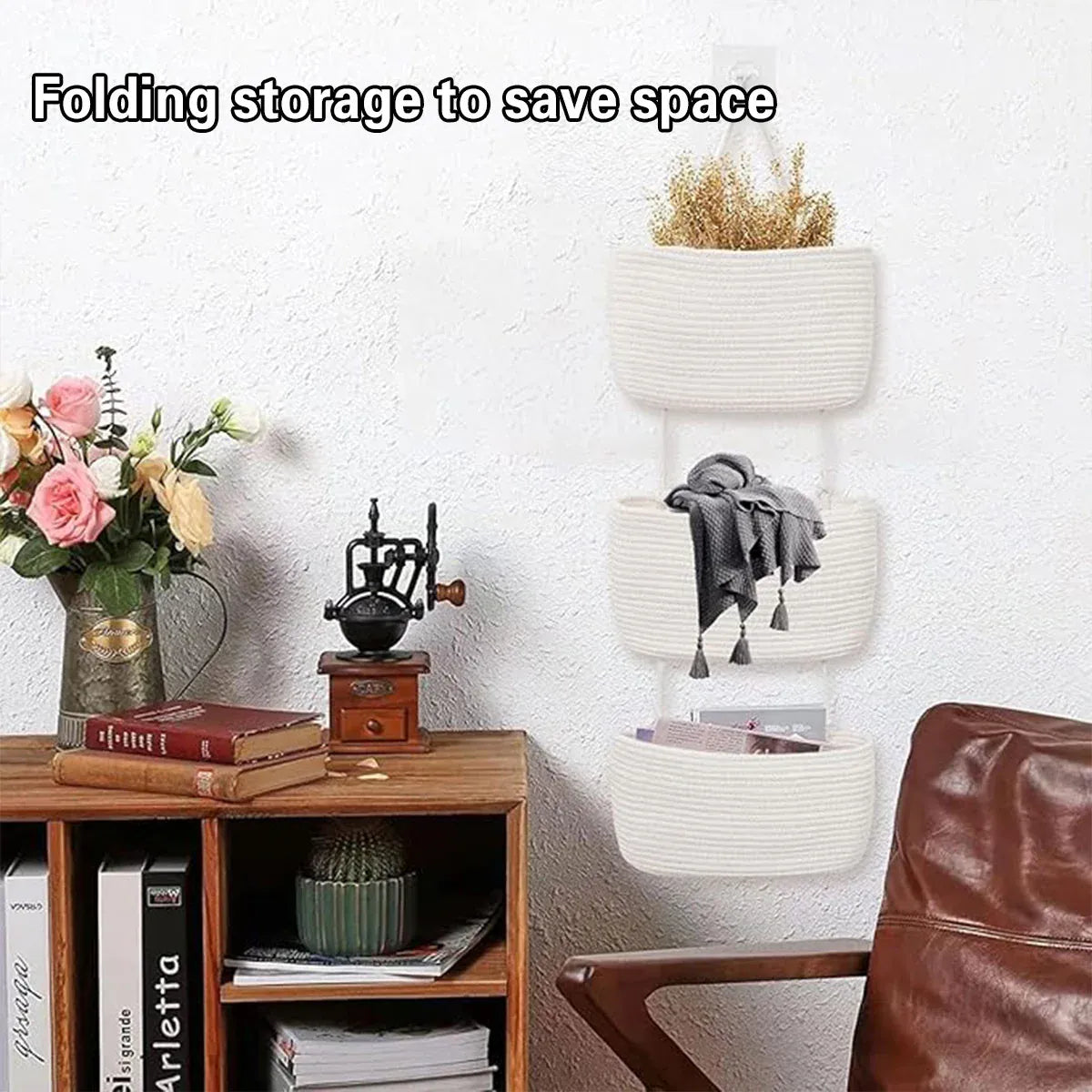 3 Layer Wall Mounted Storage Basket Hanging Organizer Rack for Household Items - White — product image 6
