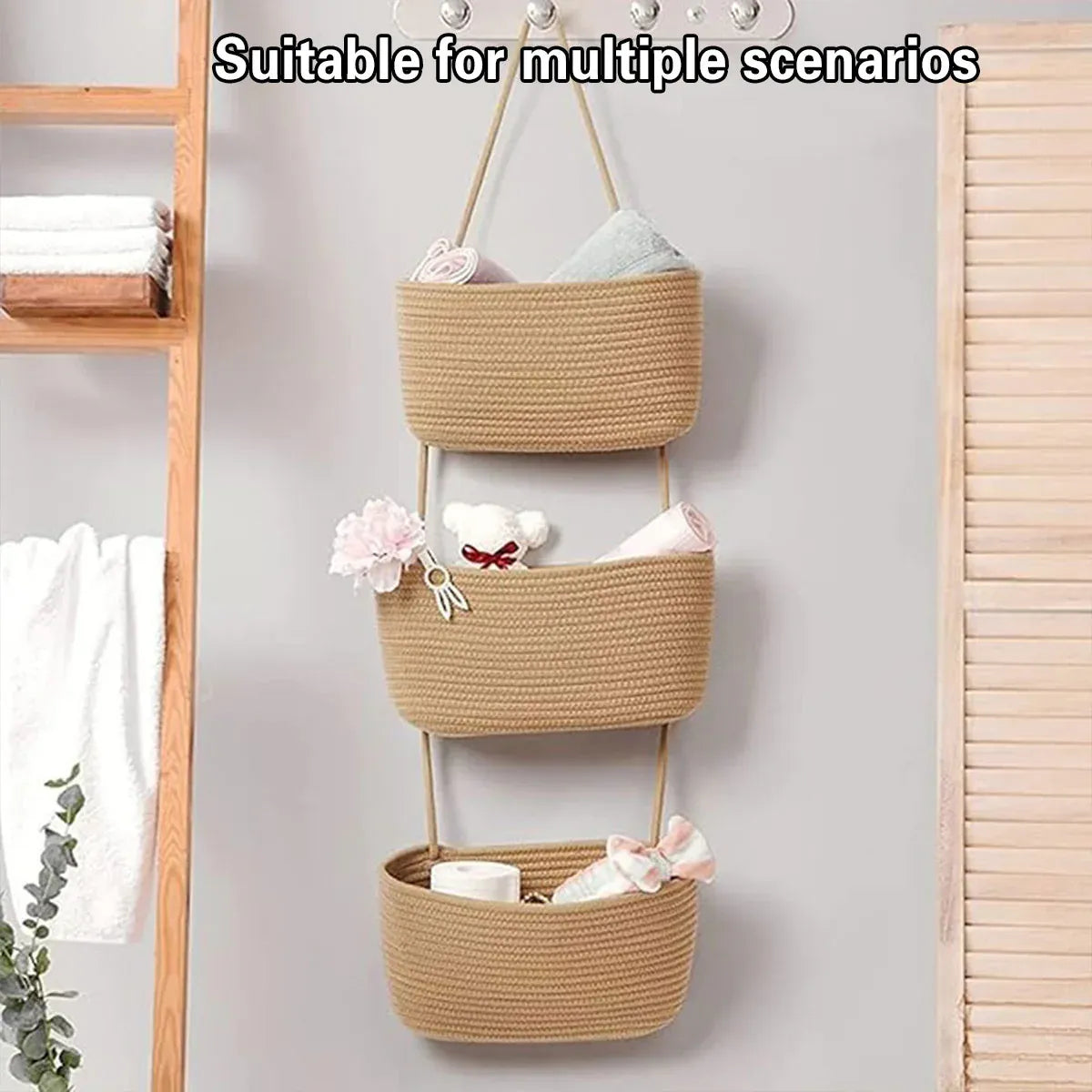 3 Layer Wall Mounted Storage Basket Hanging Organizer Rack for Household Items - White — product image 8