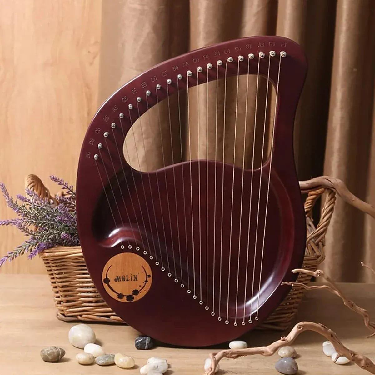 Solid Wood Veneer Laiya 24-String Harp Basic Model Beginner Music Instrument - Emerald Green — product image 8