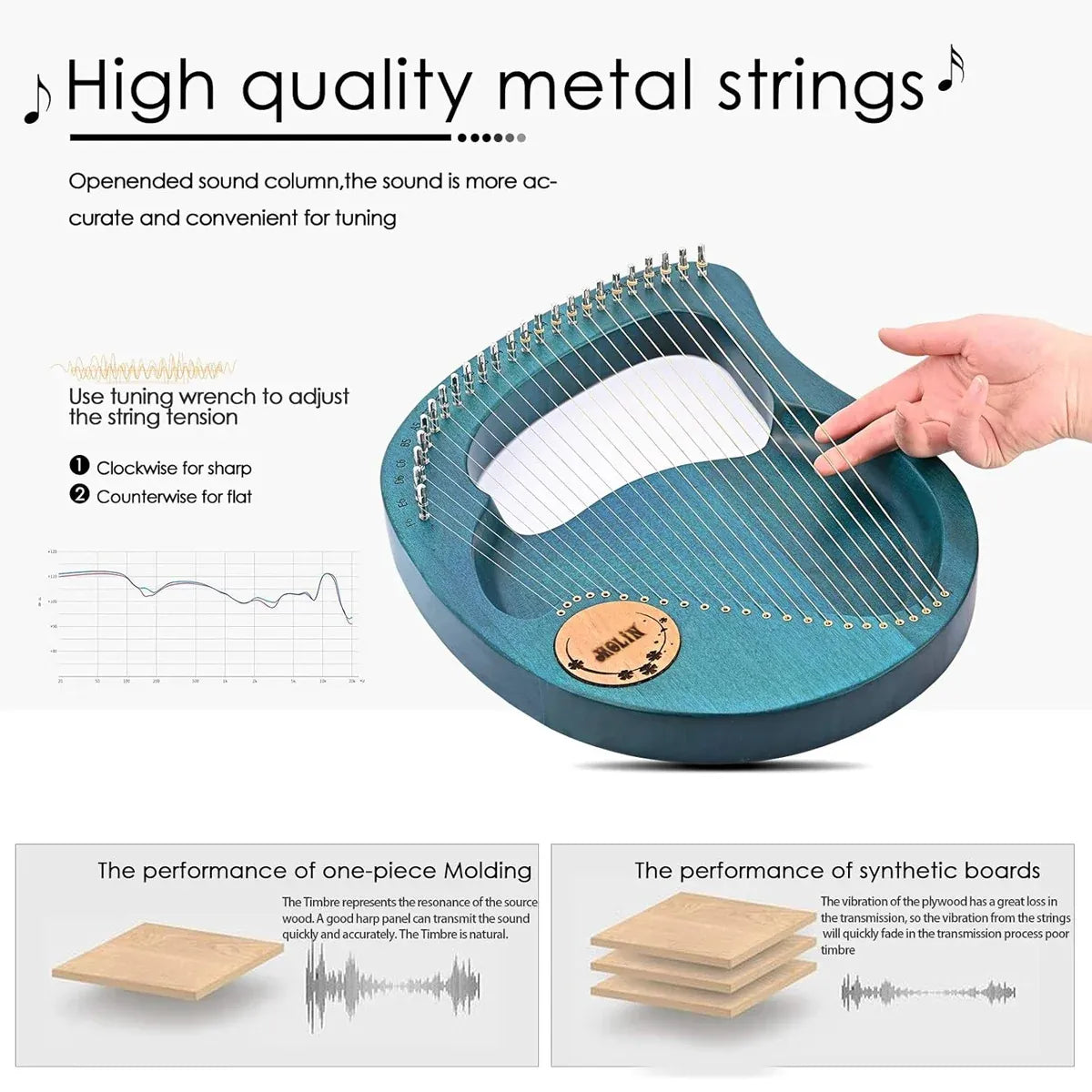 Solid Wood Veneer Laiya 24-String Harp Basic Model Beginner Music Instrument - Emerald Green — product image 9