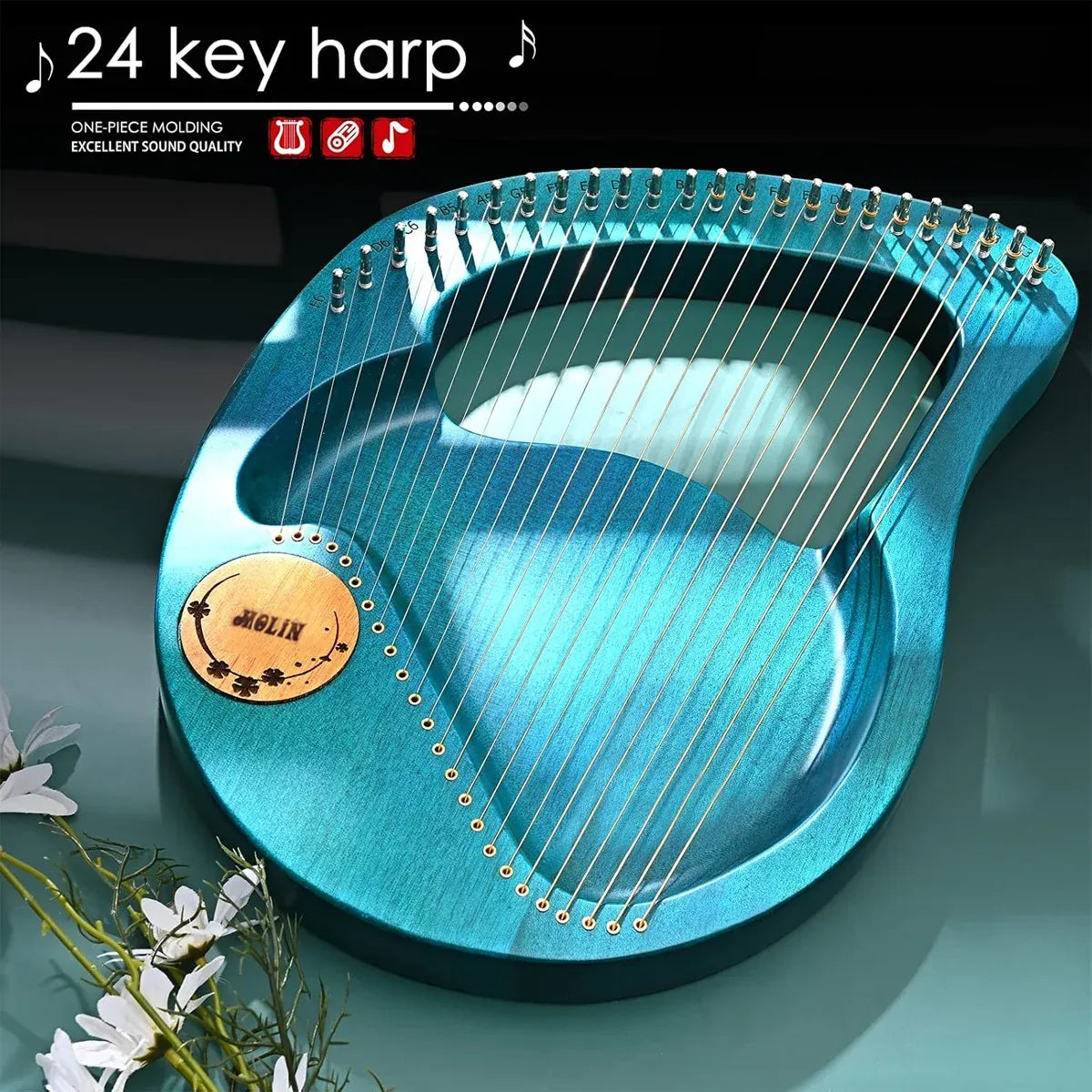 Solid Wood Veneer Laiya 24-String Harp Basic Model Beginner Music Instrument - Emerald Green — product image 10