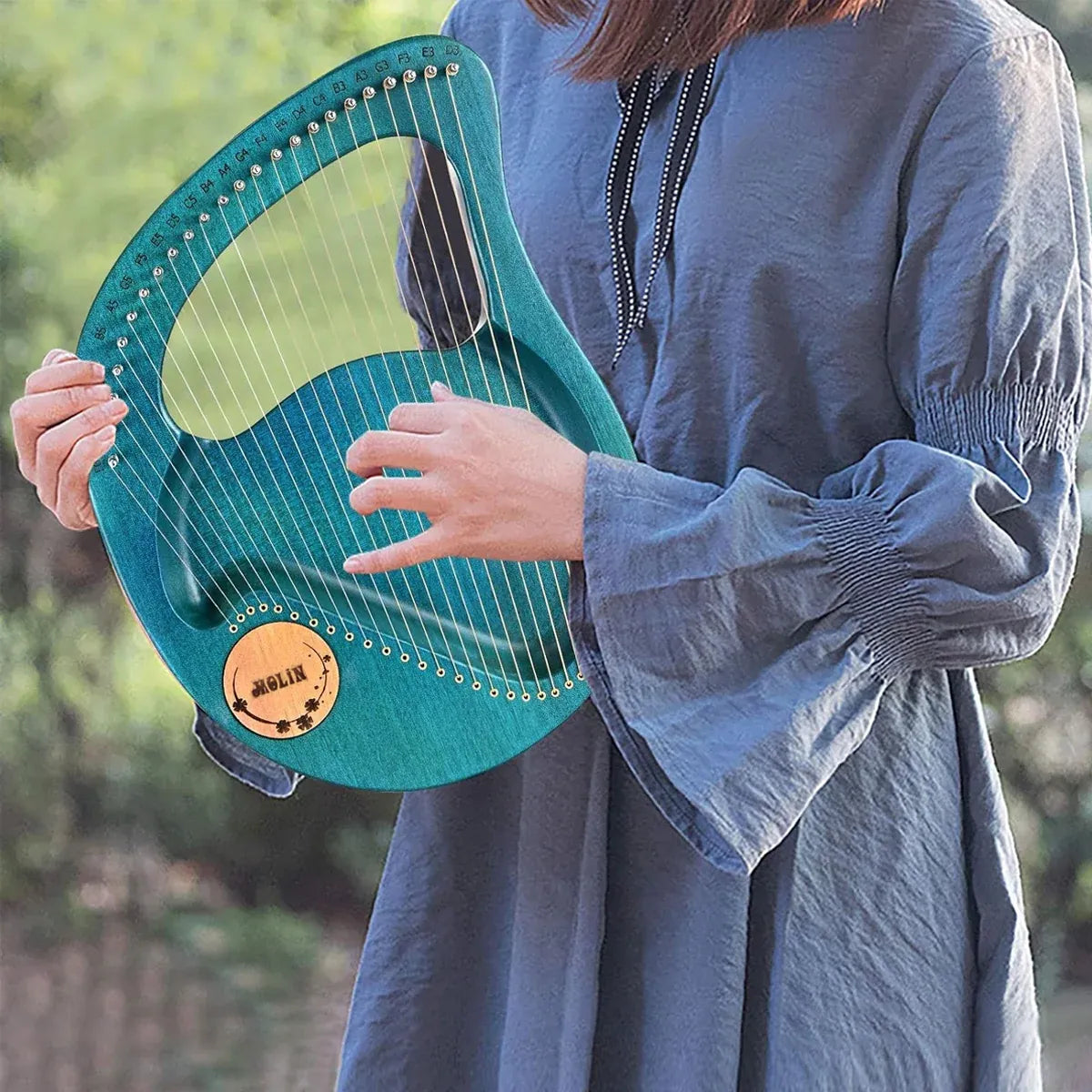 Solid Wood Veneer Laiya 24-String Harp Basic Model Beginner Music Instrument - Emerald Green — product image 11