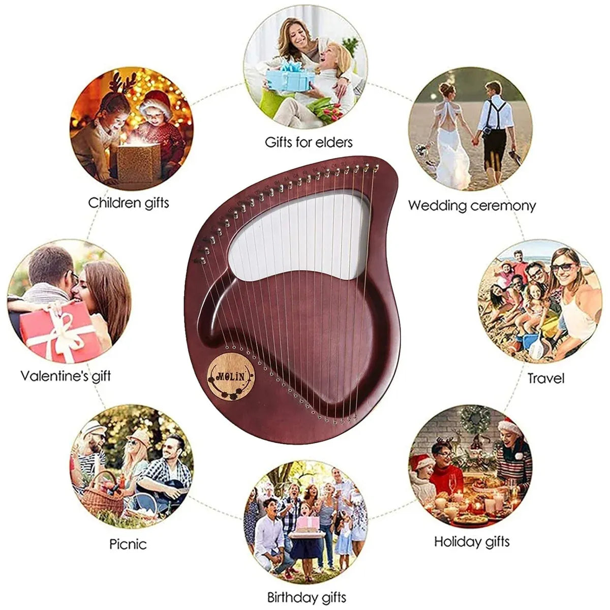 Solid Wood Veneer Laiya 24-String Harp Basic Model Beginner Music Instrument - Emerald Green — product image 15