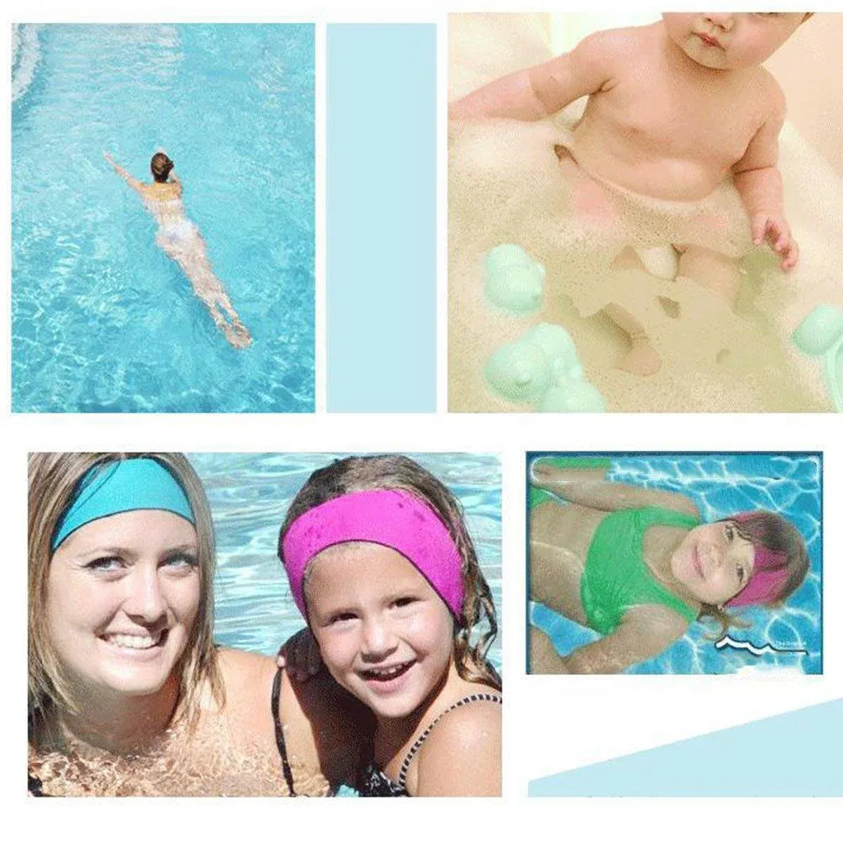 Adjustable Waterproof Swimming Headband for Ear Protection Unisex Diving Use - Red-M