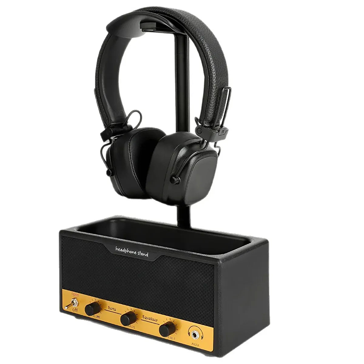 Vintage Speaker-Shaped Headphone Stand with Storage – Black — product image 2 of 12