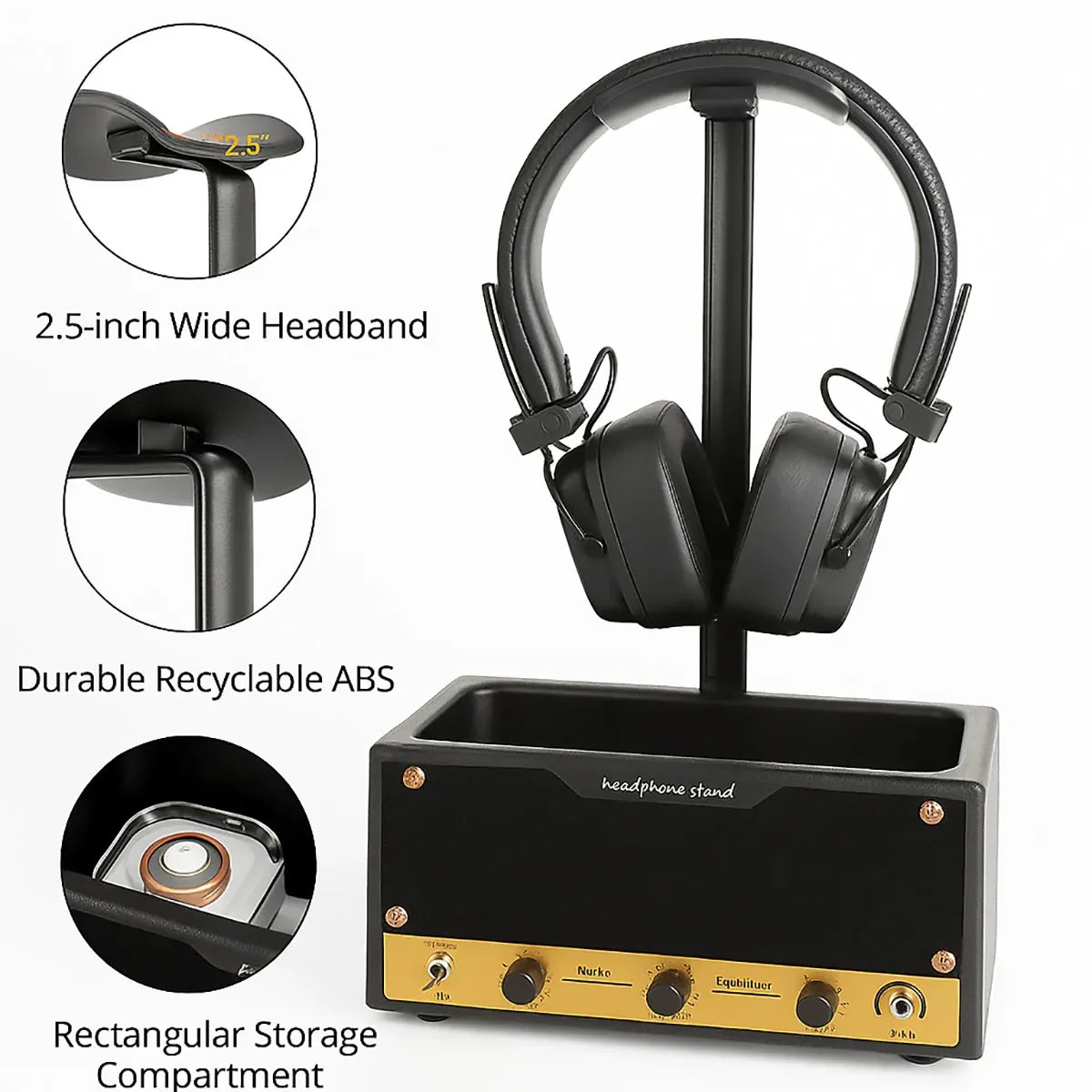 Vintage Speaker-Shaped Headphone Stand with Storage – Black — product image 4 of 12