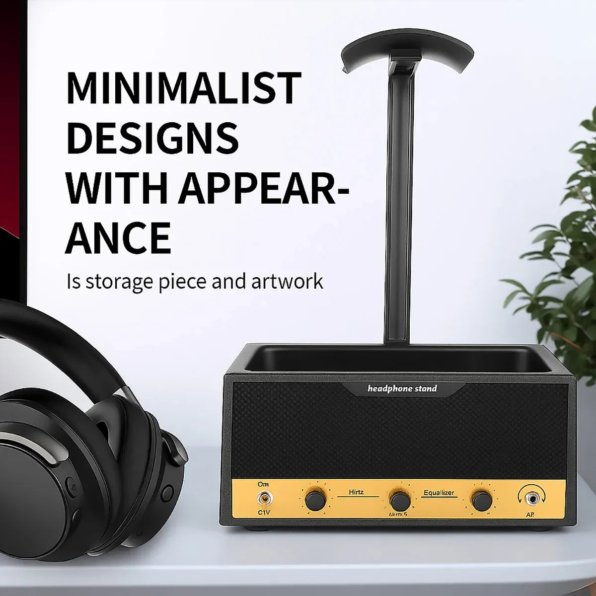 Vintage Speaker-Shaped Headphone Stand with Storage – Black — product image 5 of 12