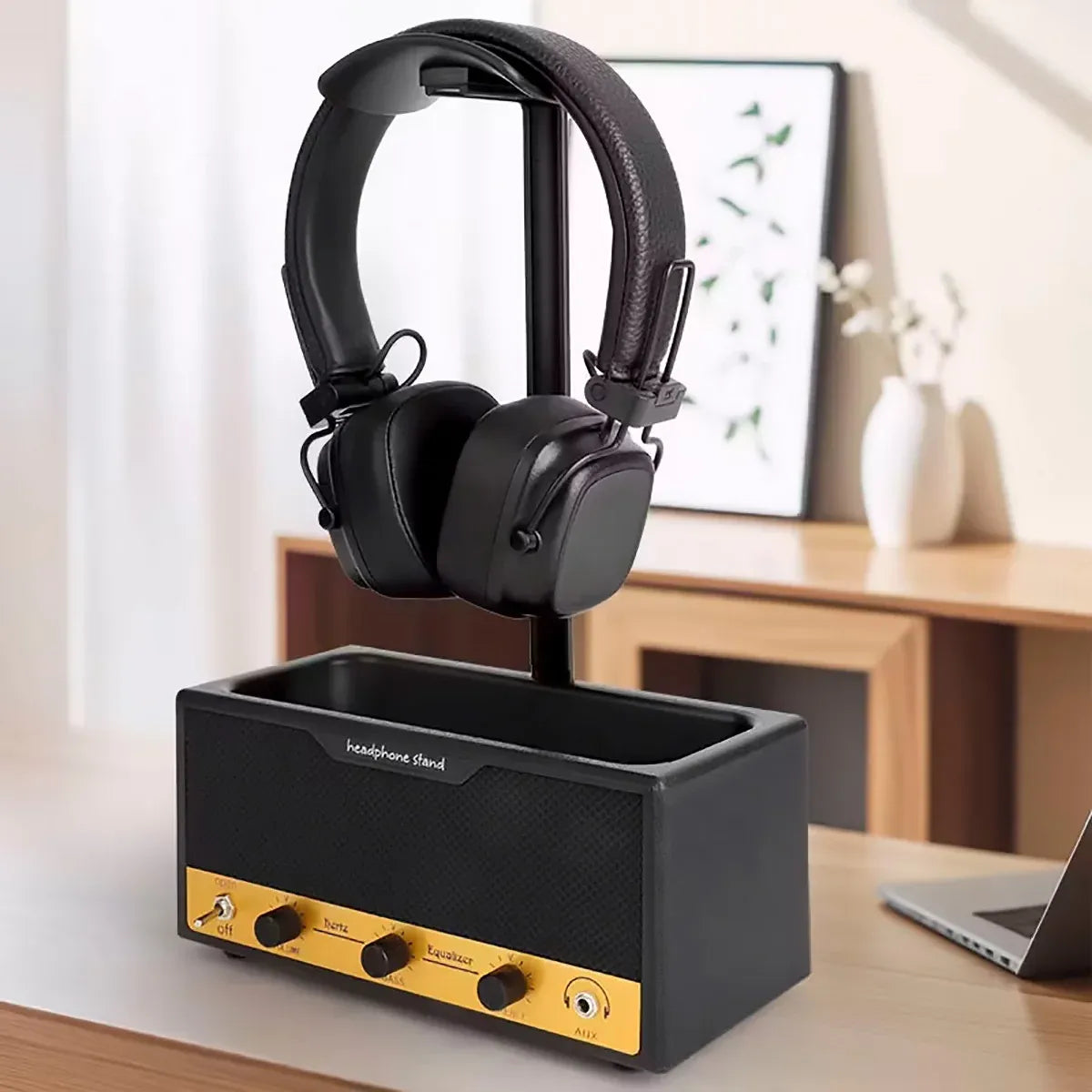 Vintage Speaker-Shaped Headphone Stand with Storage – Black — product image 9 of 12