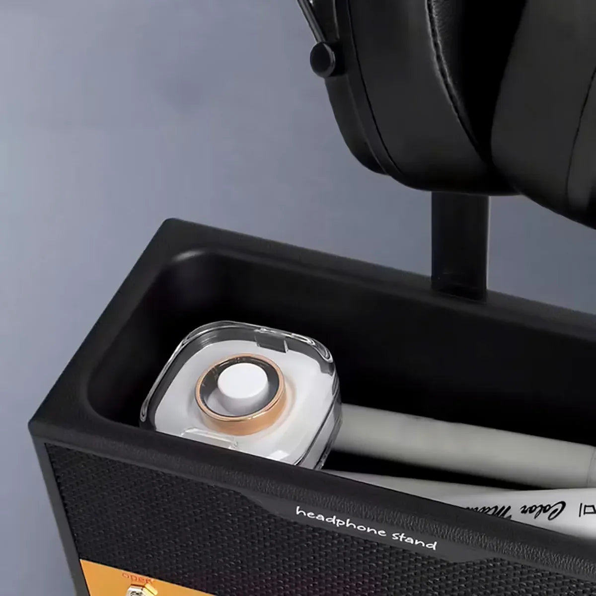Vintage Speaker-Shaped Headphone Stand with Storage – Black — product image 11 of 12