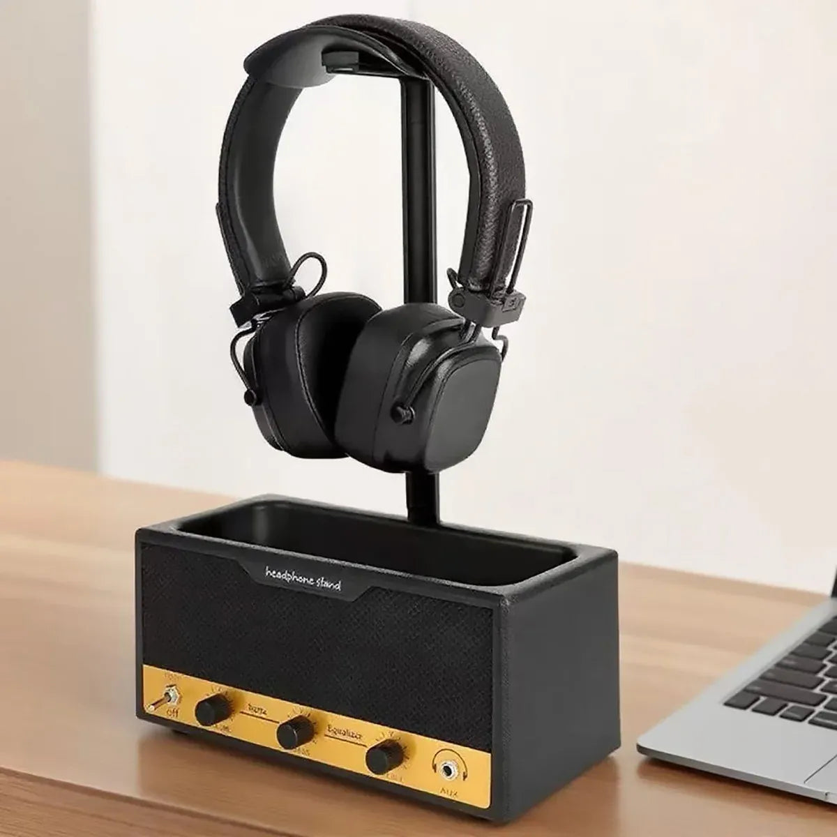 Vintage Speaker-Shaped Headphone Stand with Storage – Black — product image 12 of 12