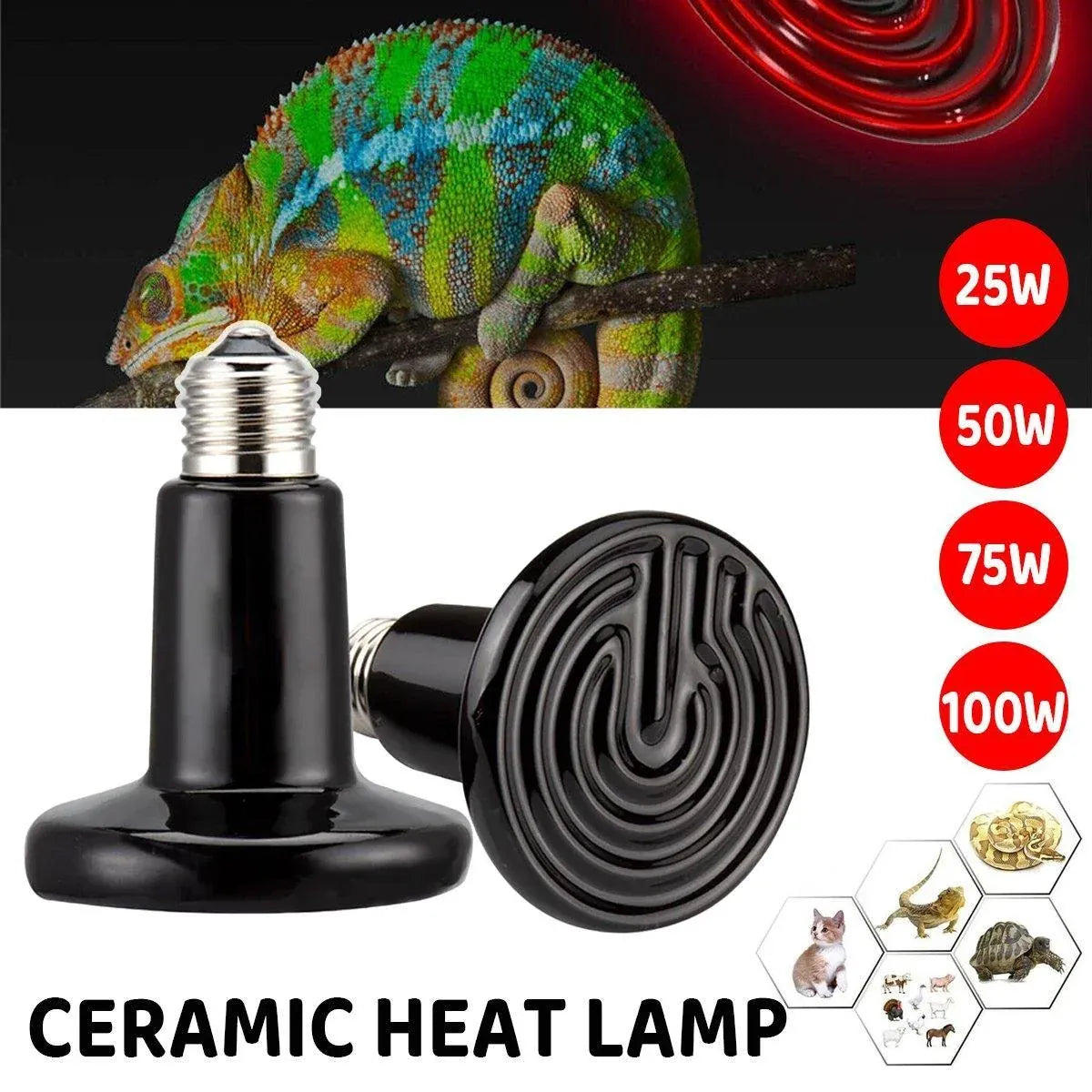 Ceramic Infrared Reptile Heat Lamp Bulbs, 2-Pack - 25W