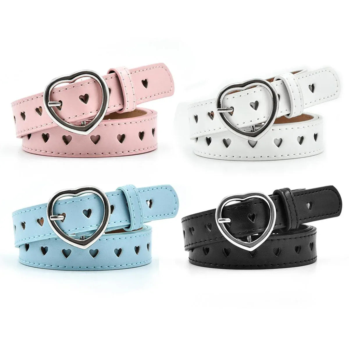 4pcs Women Hollow Out Belt Love Buckle Fashion Waist Belt Adjustable Strap