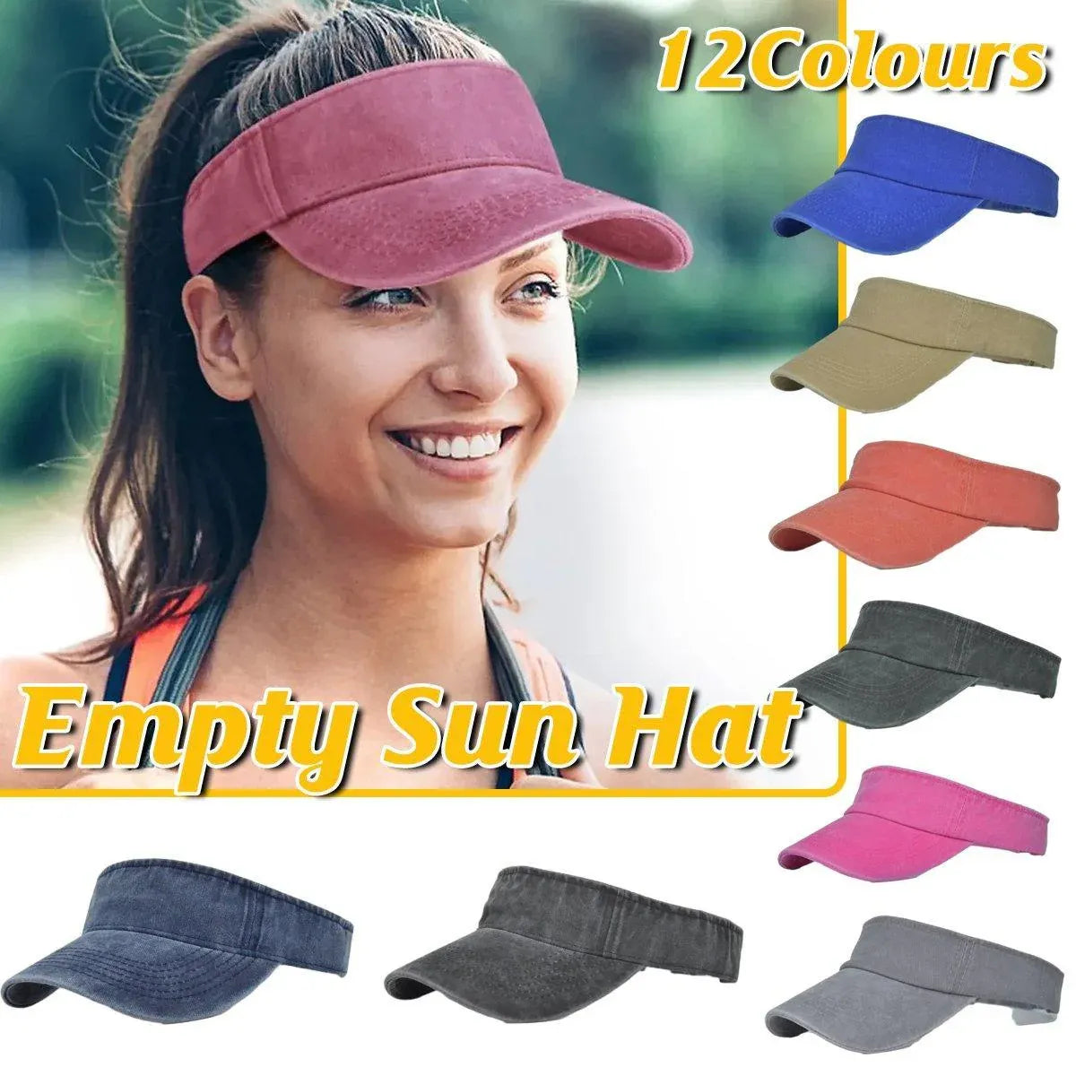 Unisex Summer Denim Sun Visor Cap Breathable Washed Running Hat - Red
