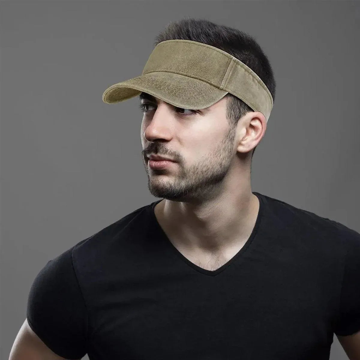 Unisex Summer Denim Sun Visor Cap Breathable Washed Running Hat - Red