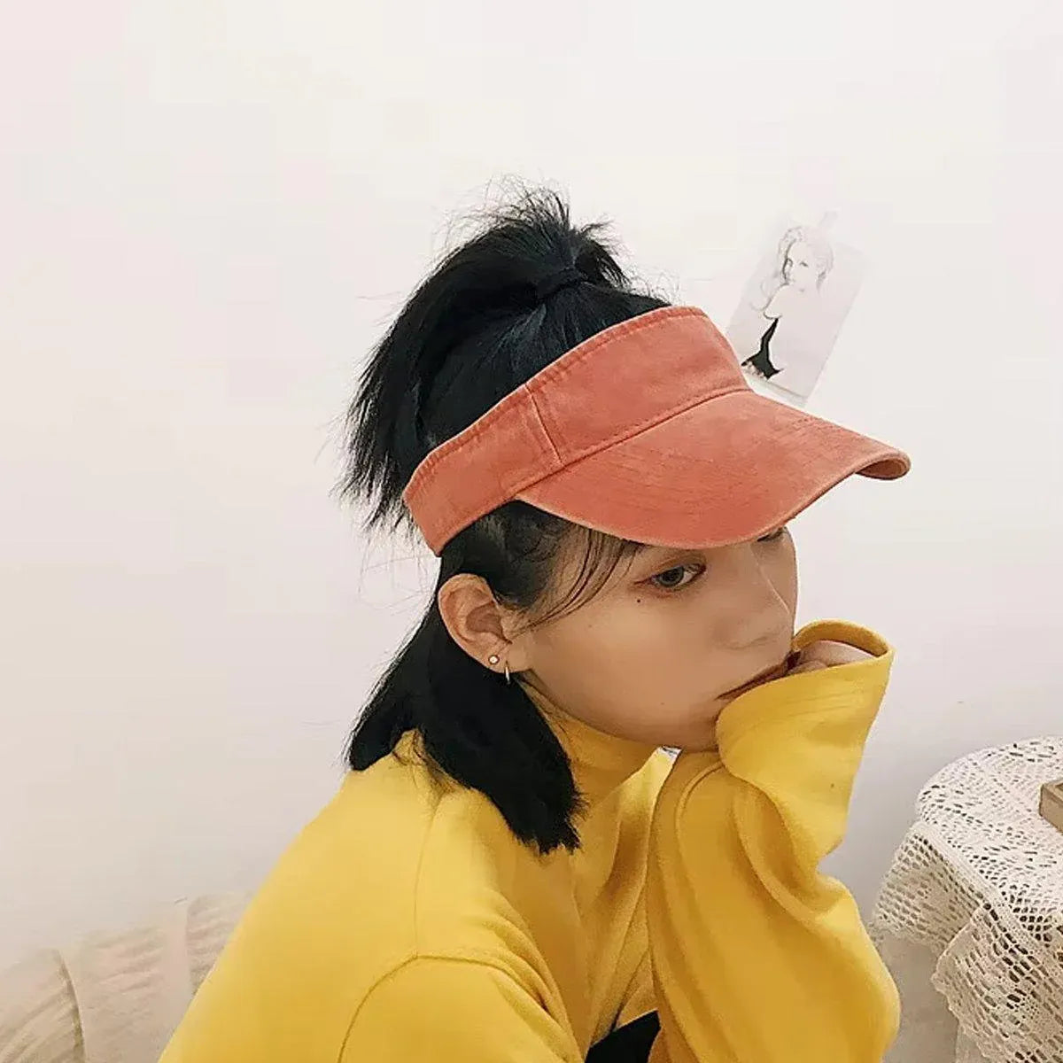 Unisex Summer Denim Sun Visor Cap Breathable Washed Running Hat - Red