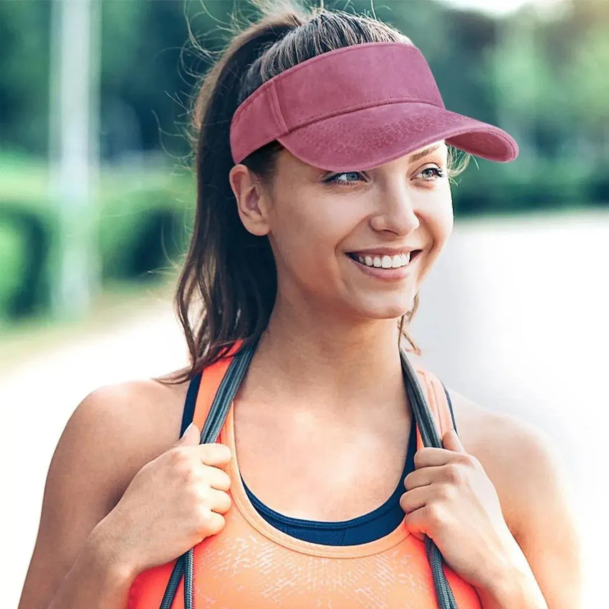Unisex Summer Denim Sun Visor Cap Breathable Washed Running Hat - Red