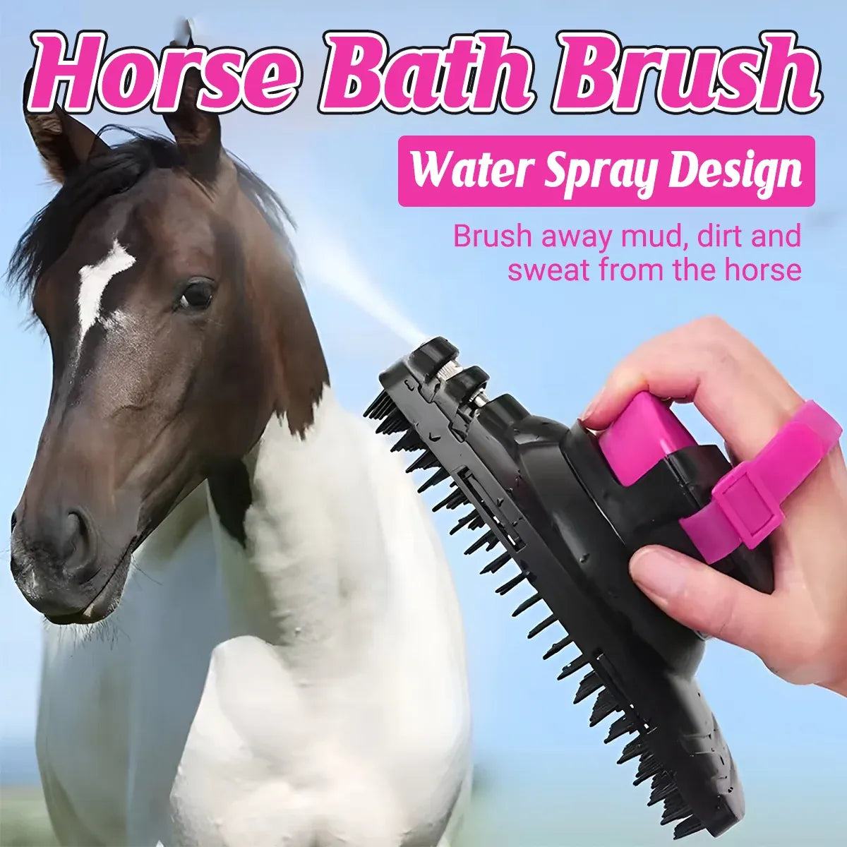Horse Grooming Bath Brush with Water Spray
