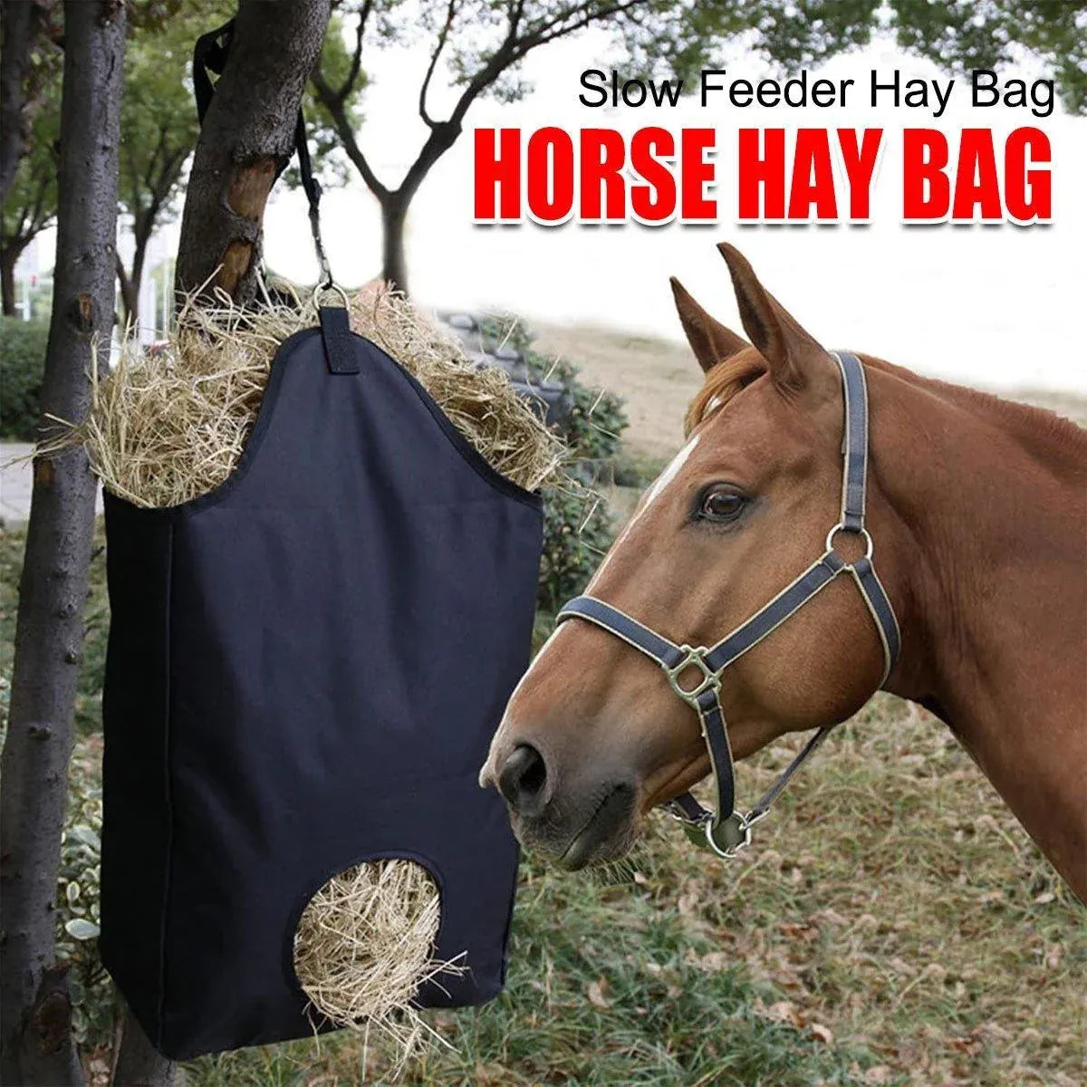 Hanging Slow-Feed Hay Bag for Horses - Black, Single