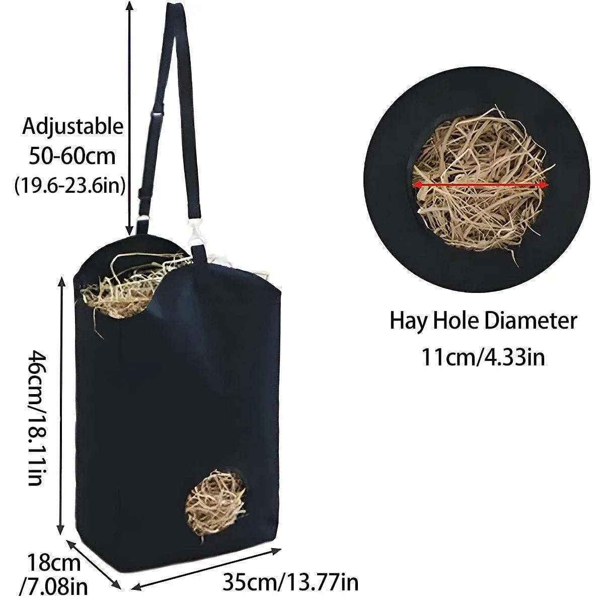 Hanging Slow-Feed Hay Bag for Horses - Black, Single