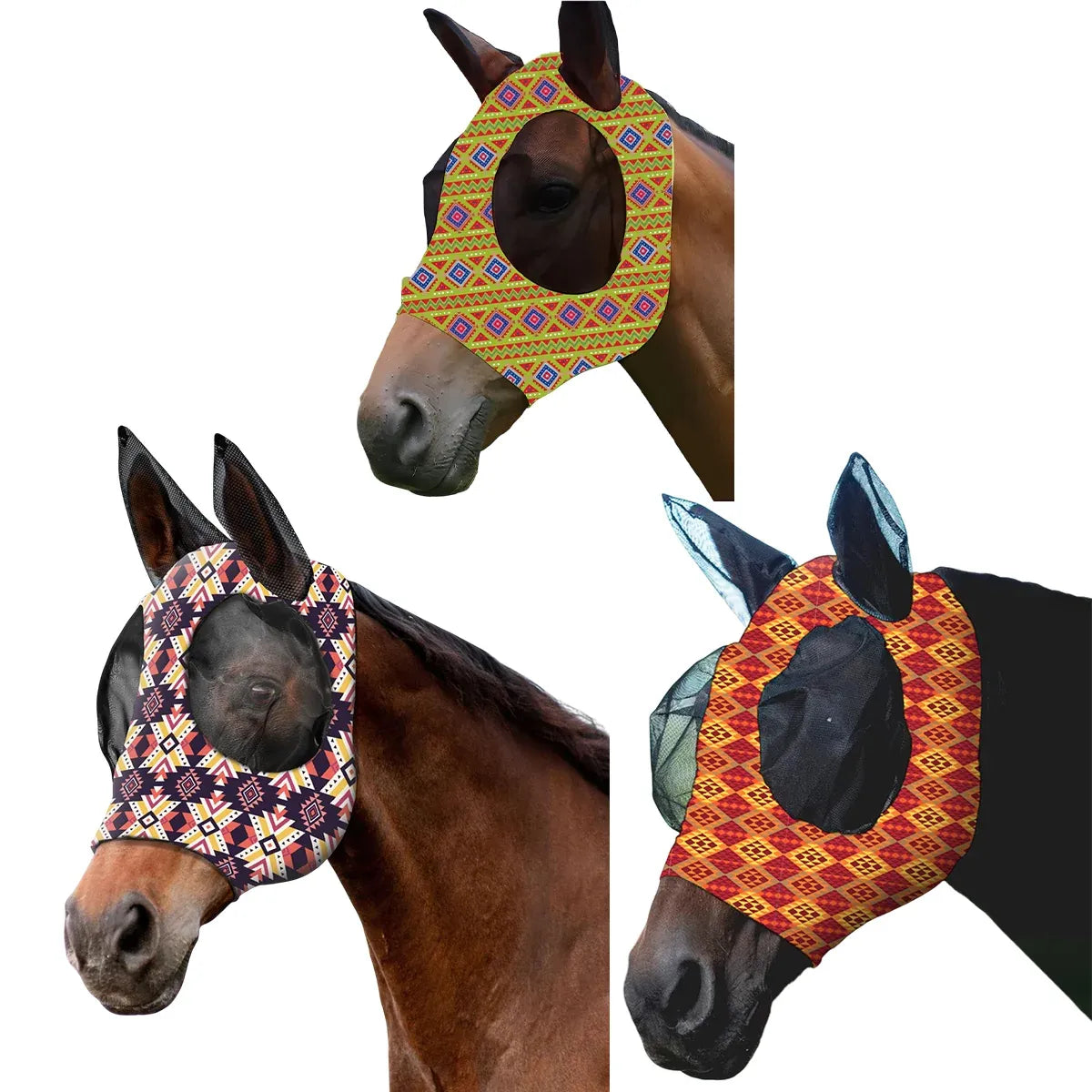 Printed Mesh Horse Fly Mask - Green