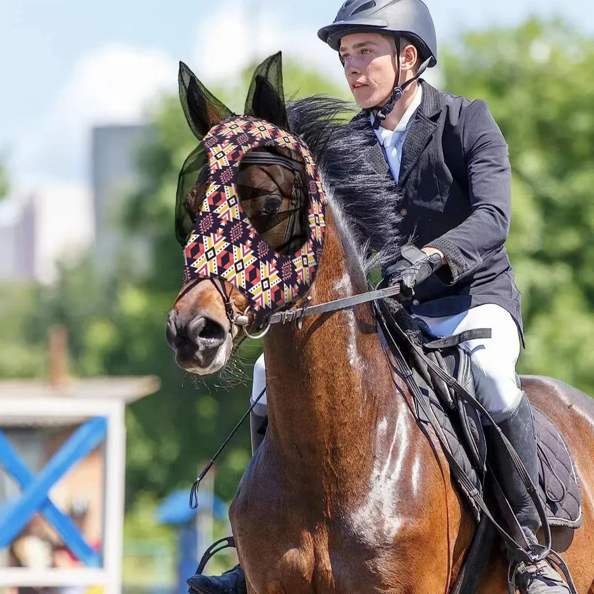 Printed Mesh Horse Fly Mask - Green