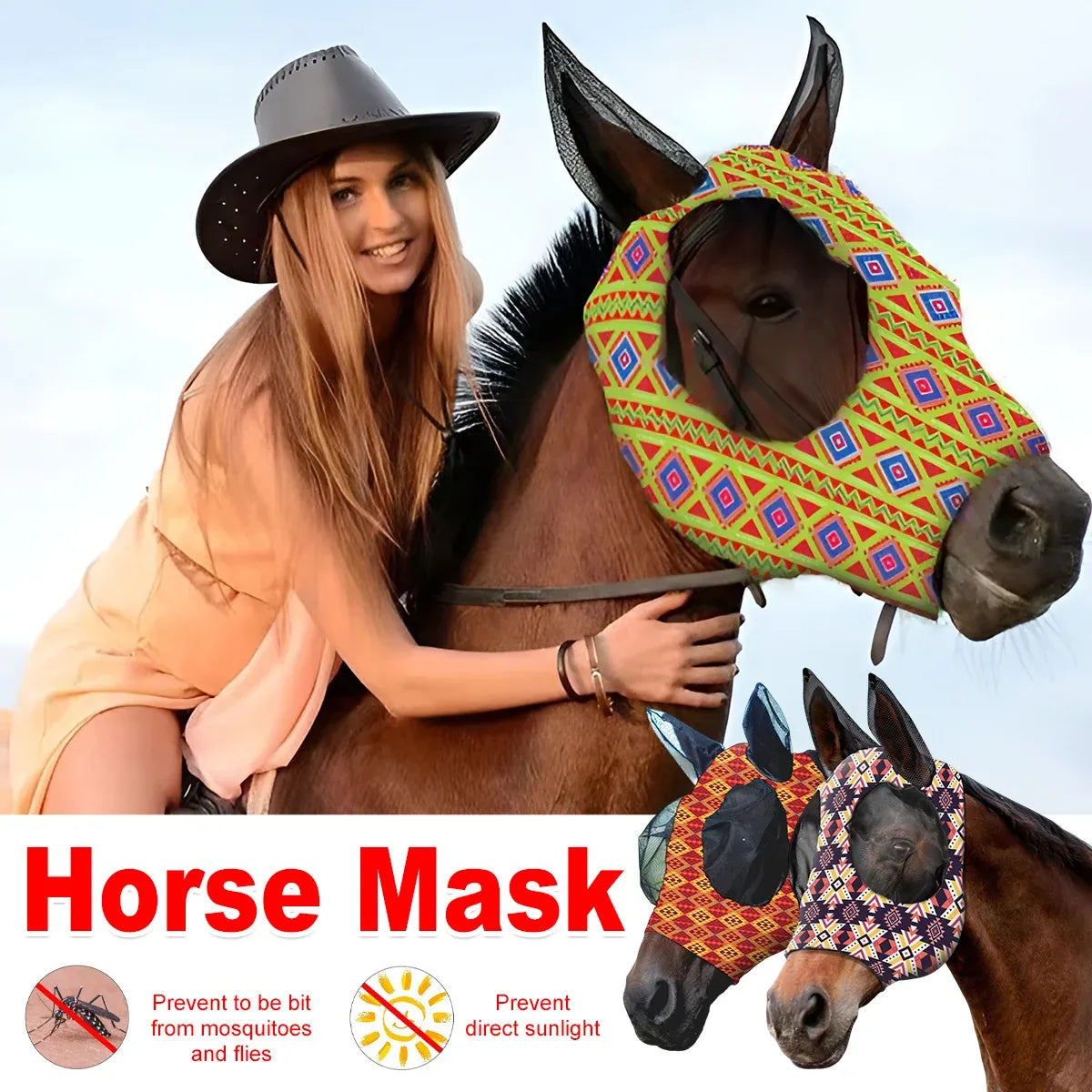 Printed Mesh Horse Fly Mask - Purple