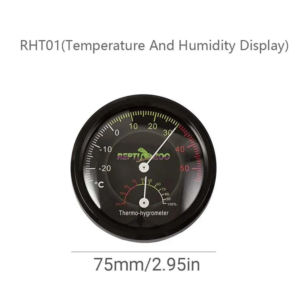 Dial Reptile Terrarium Thermometer & Hygrometer - Black, 75 mm