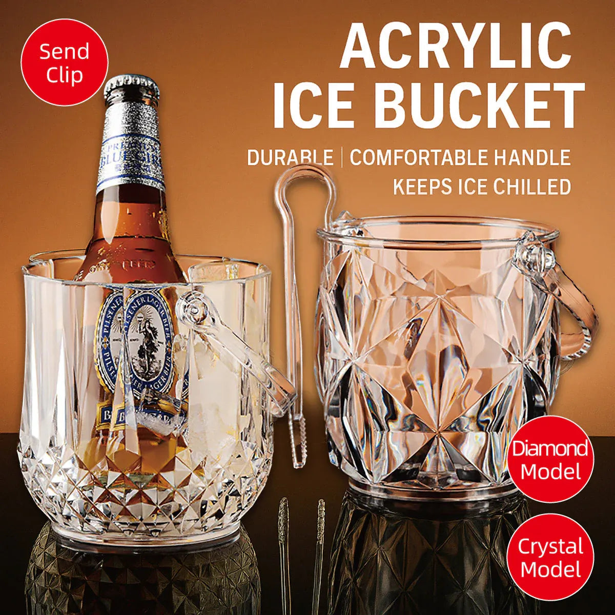 Acrylic Ice Bucket Transparent Champagne Cooler Home Bar Wine Chiller Bucket - Crystal