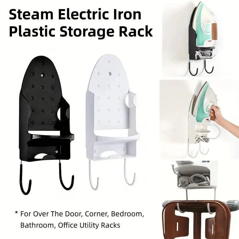 Wall-Mounted Iron Storage Holder with Two Hooks – Black
