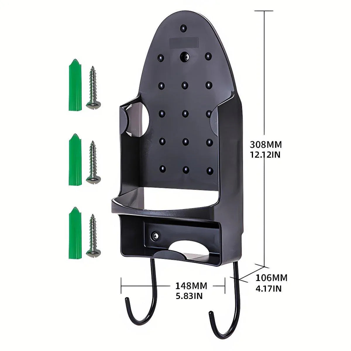 Wall-Mounted Iron Storage Holder with Two Hooks – Black
