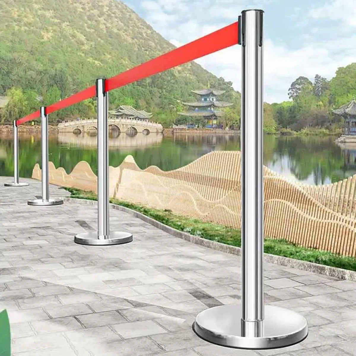 2M Retractable Isolation Barrier Belt 1 Post Anti-Slip Base Waterproof Durable — product photo 14