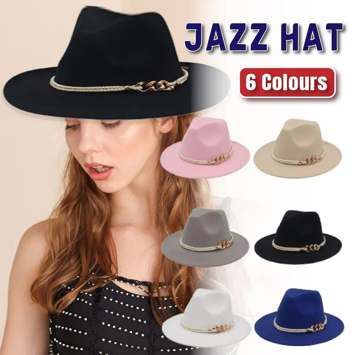 Jazz Hat Autumn Winter Retro Large Brim Hat for Men and Women Stylish Headwear - White