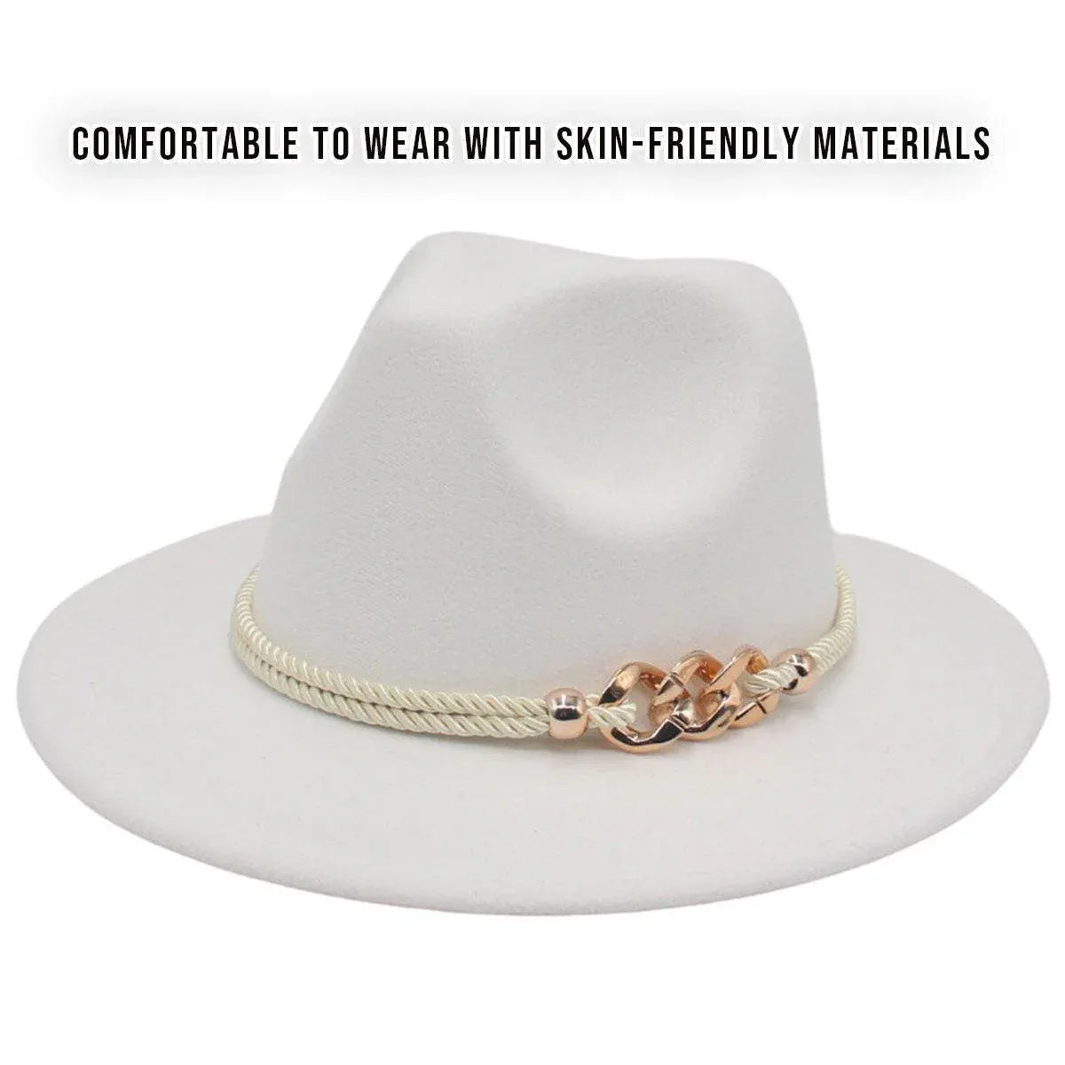 Jazz Hat Autumn Winter Retro Large Brim Hat for Men and Women Stylish Headwear - White