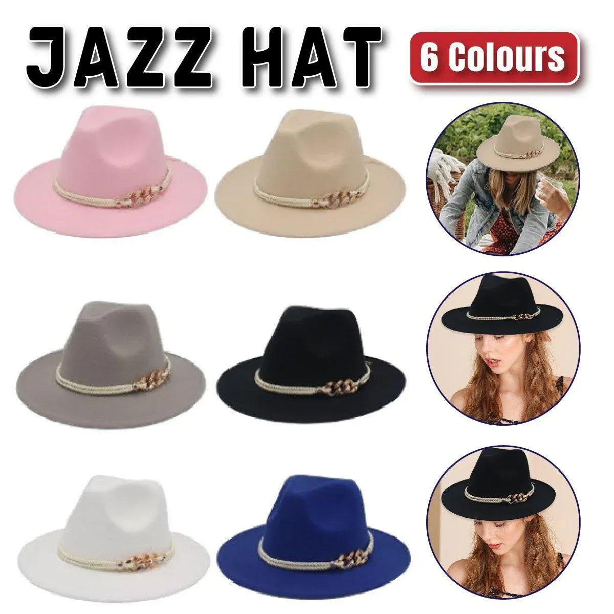 Jazz Hat Autumn Winter Retro Large Brim Hat for Men and Women Stylish Headwear - White